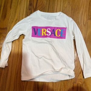 Versace Kids White Long Sleeve Tee with Multicolor Logo